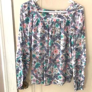 LC Lauren Conrad square neck multicolored full sleeve blouse